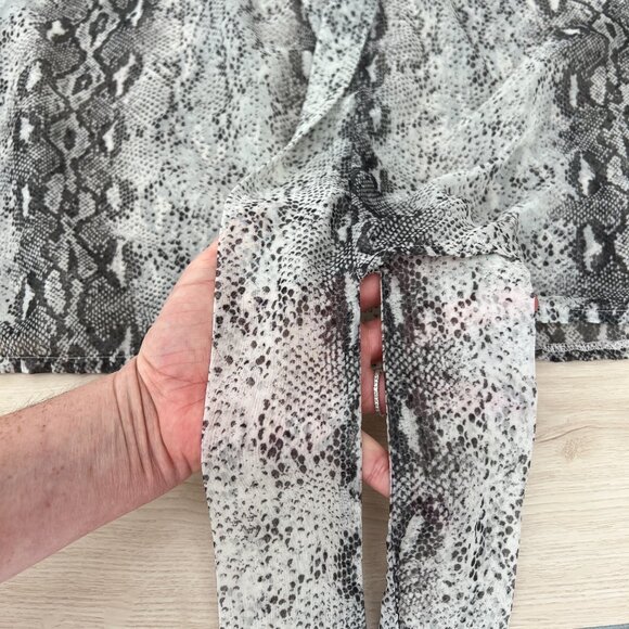 Mare Mare x Anthropologie Puff Sleeve Grey & White Python Print Sheer Blouse (L) - Picture 4 of 16